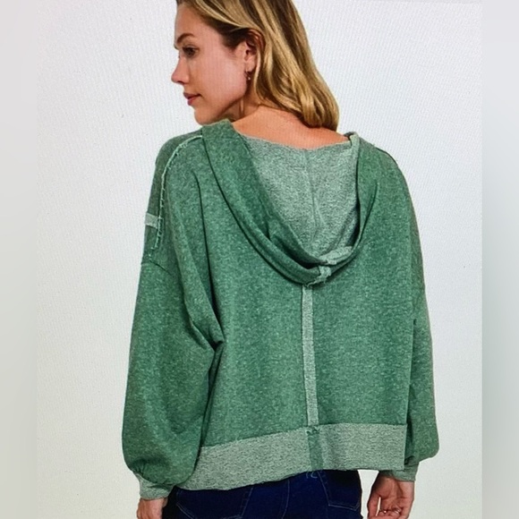 Zenana Dusty Teal Hoodie Top - Picture 3 of 3